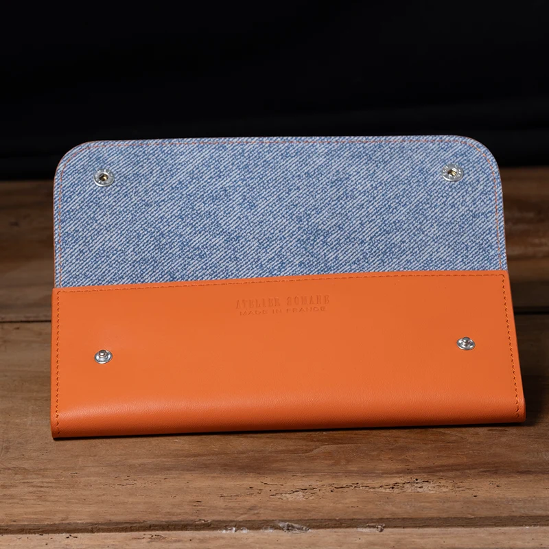 Pochette souple 2 montres cuir orange denim
