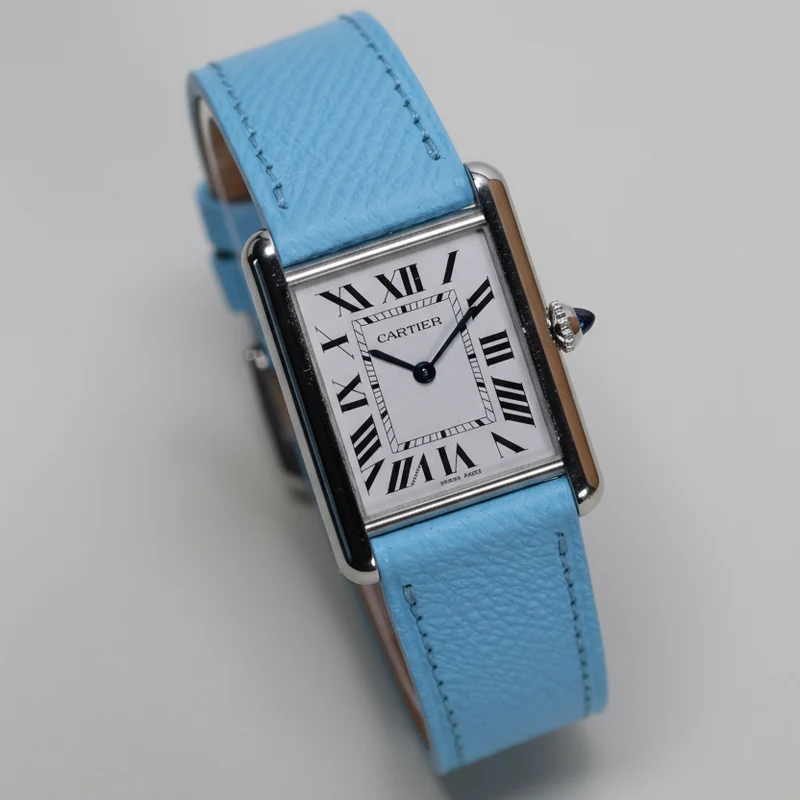 Bracelet de montre veau grainé bleu azur