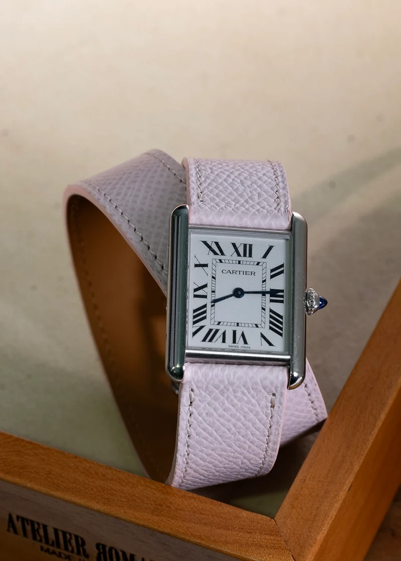 Bracelet Double Tour veau grainé Rose
