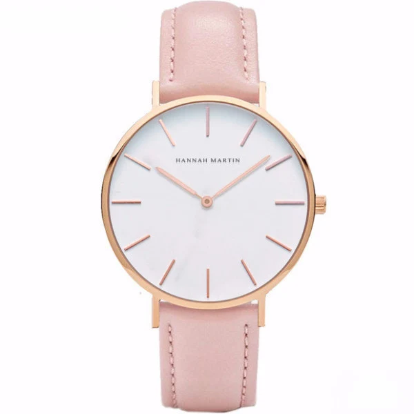 MONTRE ÉPURÉE BRACELET EN CUIR ROSE