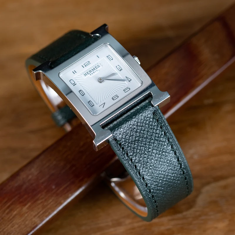 Bracelet de montre cuir saffiano vert Anglais