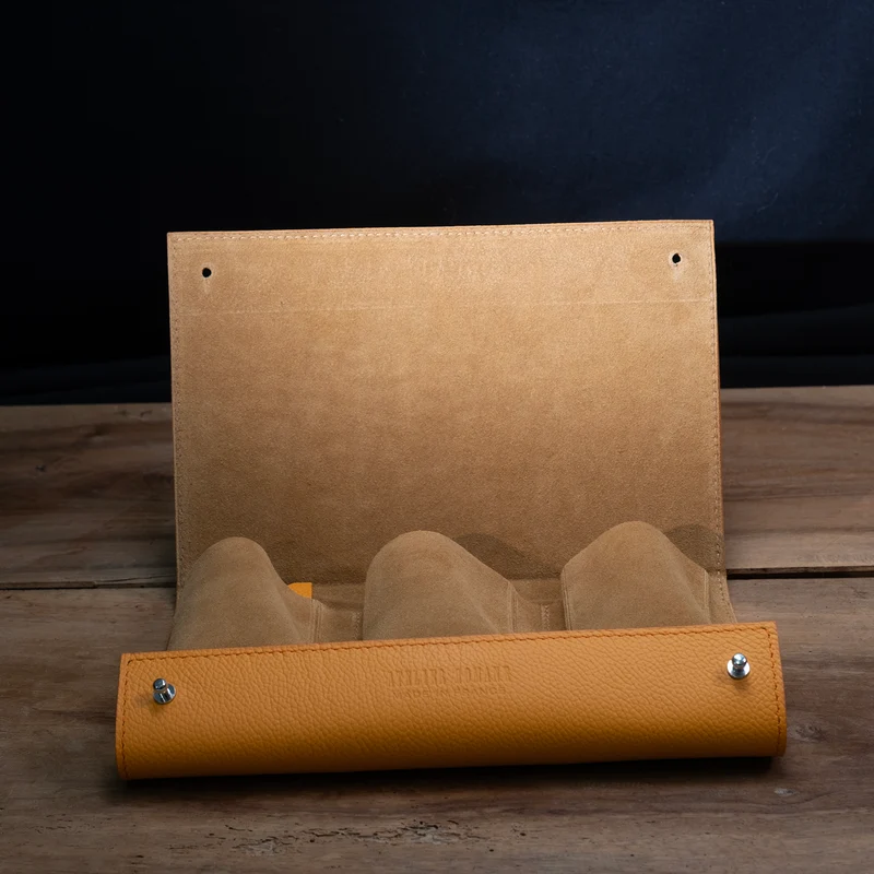 Pochette 3 Montres veau grainé orange