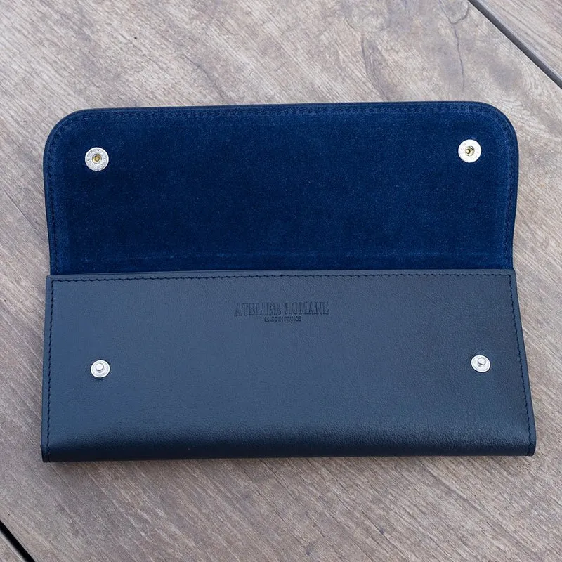 Pochette souple deux montres veau grainé bleu