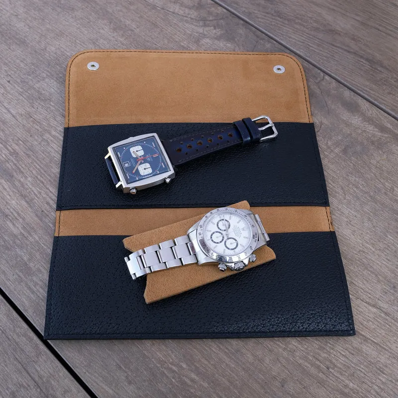 Pochette souple deux montres noir aspect pigskin