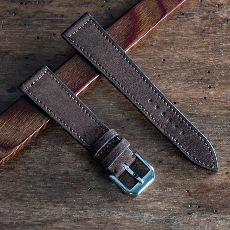 Bracelet nubuck chocolat coutures horizontales