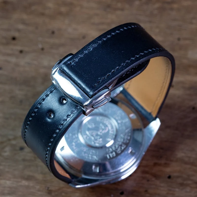 Bracelet shell cordovan noir compatible boucle déployante omega