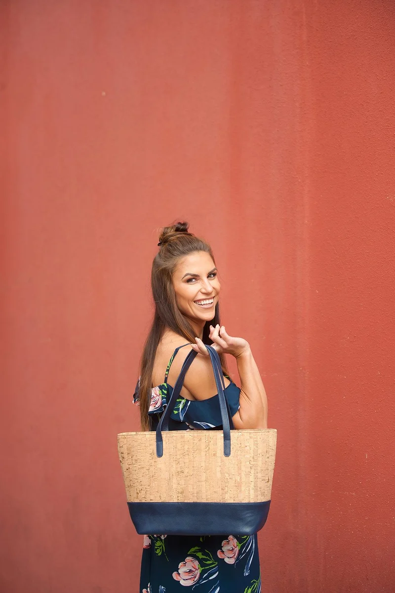 Navy and Cork Charlotte Purse - Personalized