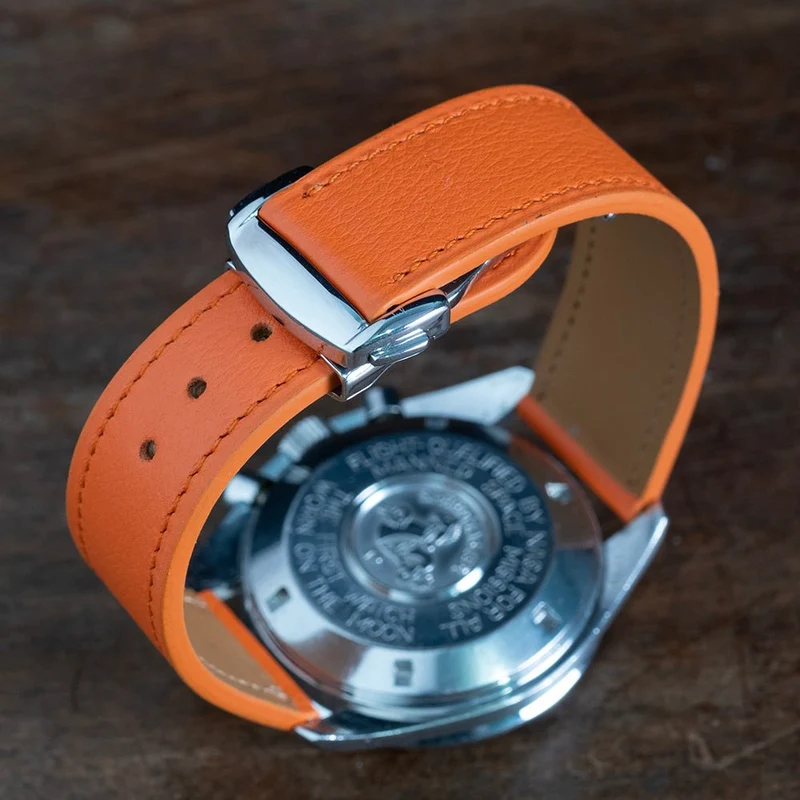 Bracelet veau orange compatible boucle déployante omega