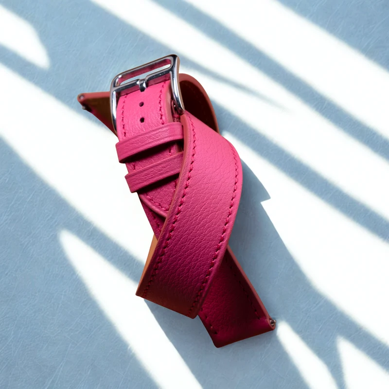 Bracelet Double Tour veau Rose