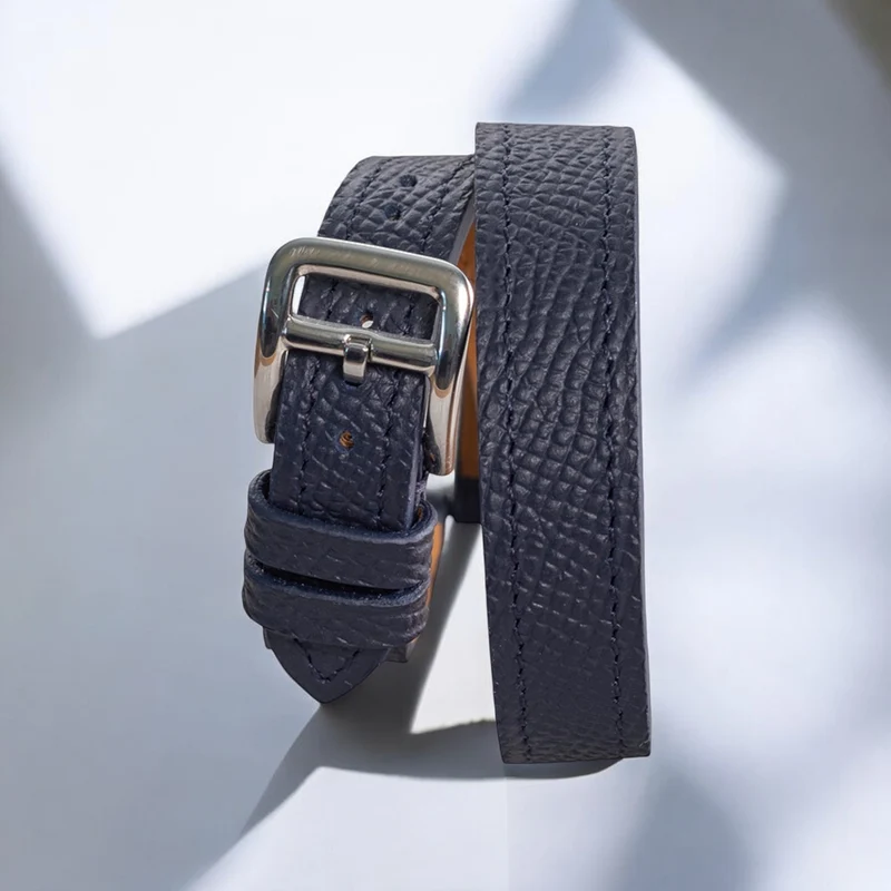 Bracelet Double Tour veau Grainé Marine