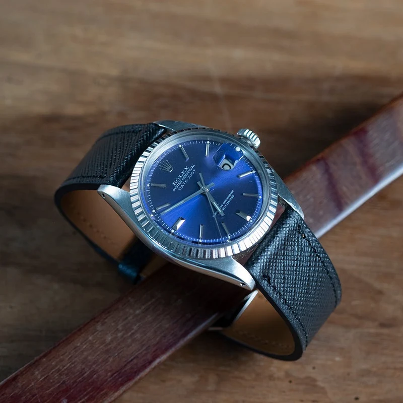 Bracelet de montre cuir Saffiano noir