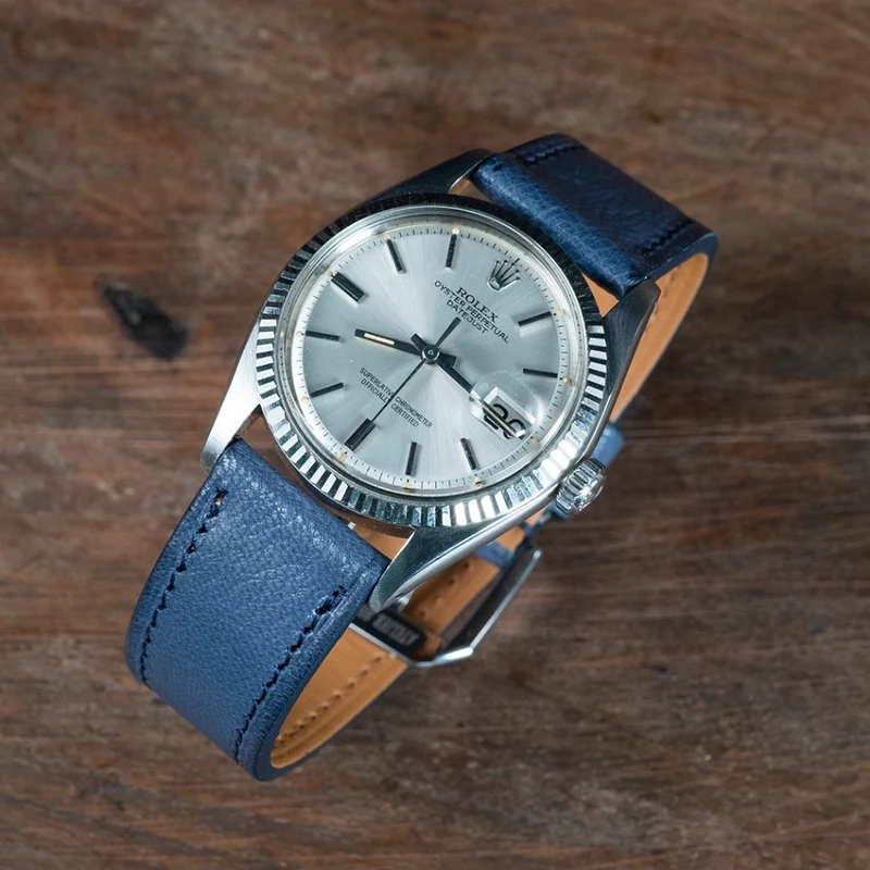 Bracelet cuir de chèvre bleu saphir