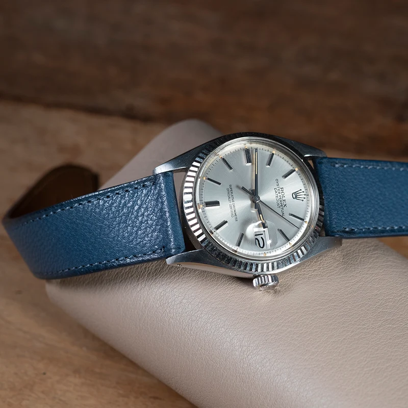Bracelet cuir de chèvre bleu saphir