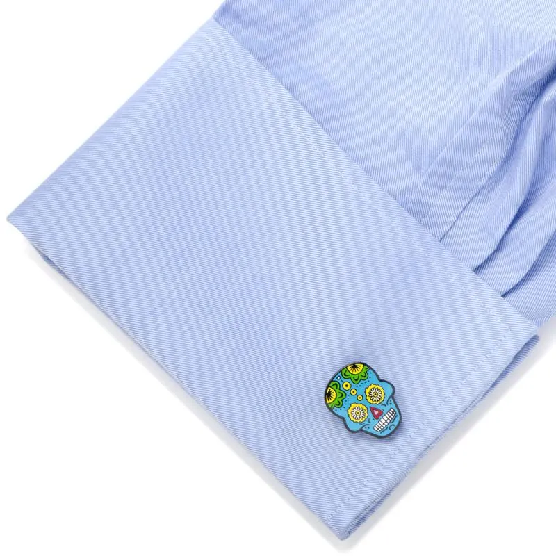 Blue Sugar Skull Cufflinks