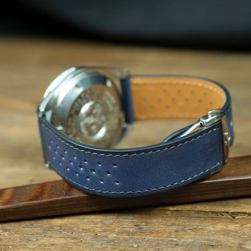 Bracelet racing patine bleue compatible boucle déployante omega
