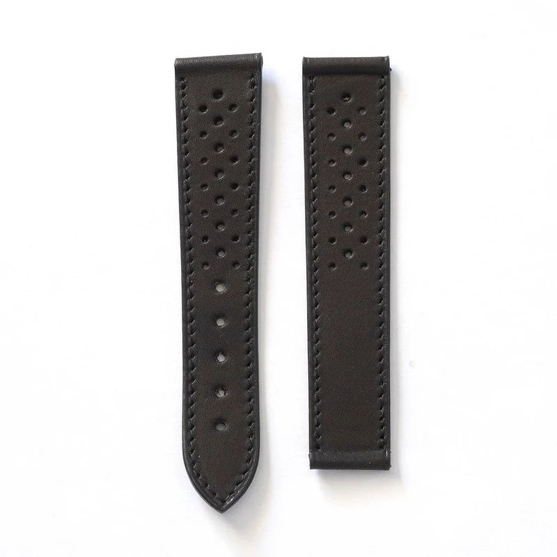 Bracelet racing veau sellier noir compatible boucle déployante omega