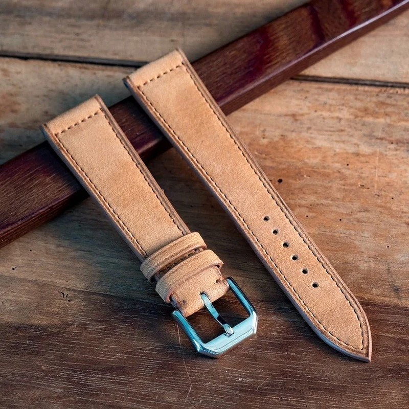 Bracelet nubuck caramel coutures horizontales