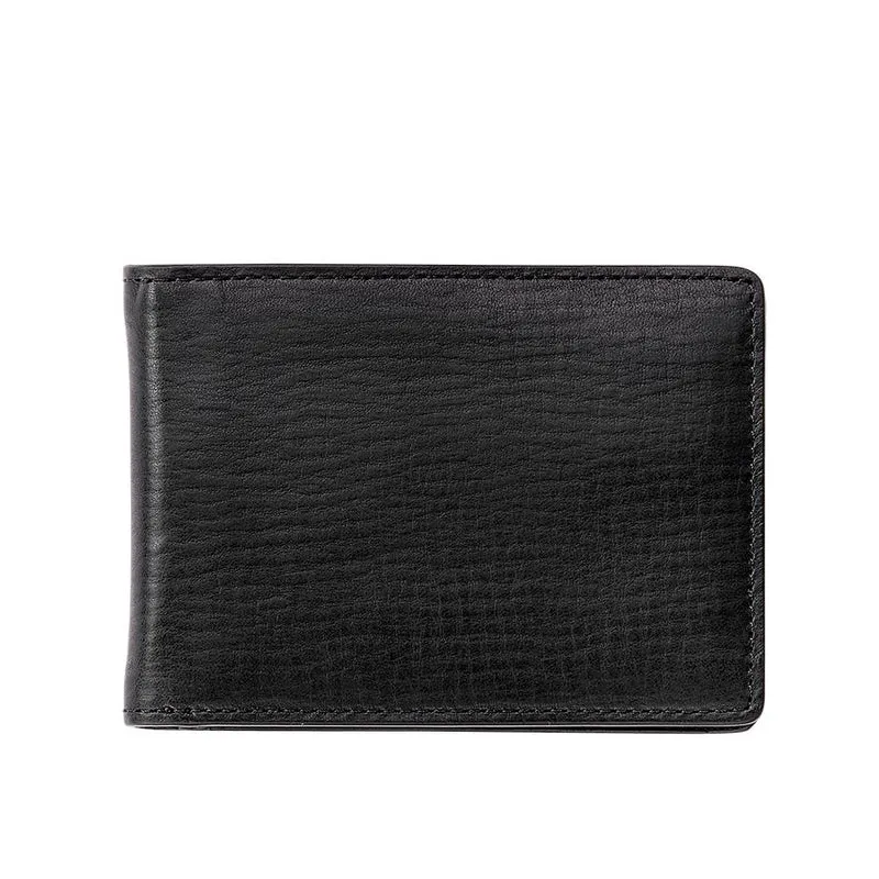 Black Slim Wallet - Natural Boarded Vachetta Leather - Personalized