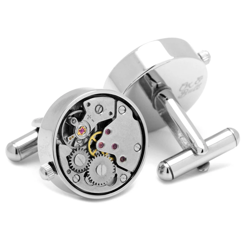 Steampunk Silver Watch Movement Cufflinks