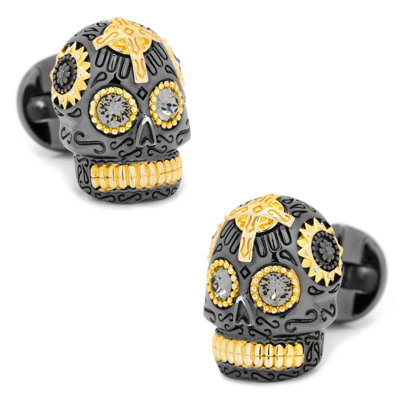 Black and Gold Vermeil Day of the Dead Skull Cufflinks