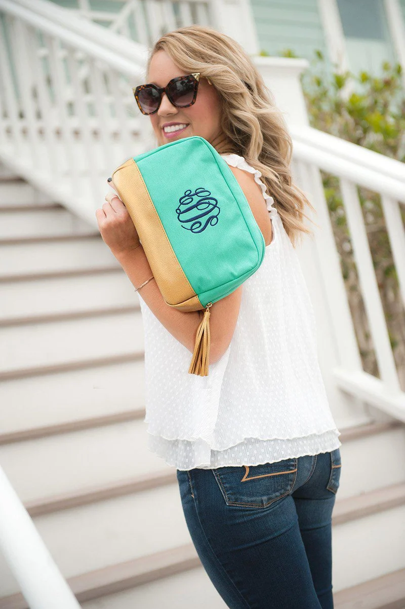 Mint Cabana Cosmetic Bag - Personalized