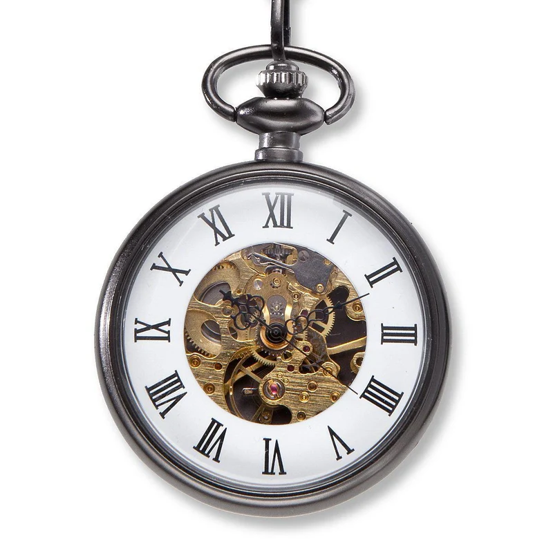 Gunmetal Gray Exposed Gears Pocket Watch - Personalized