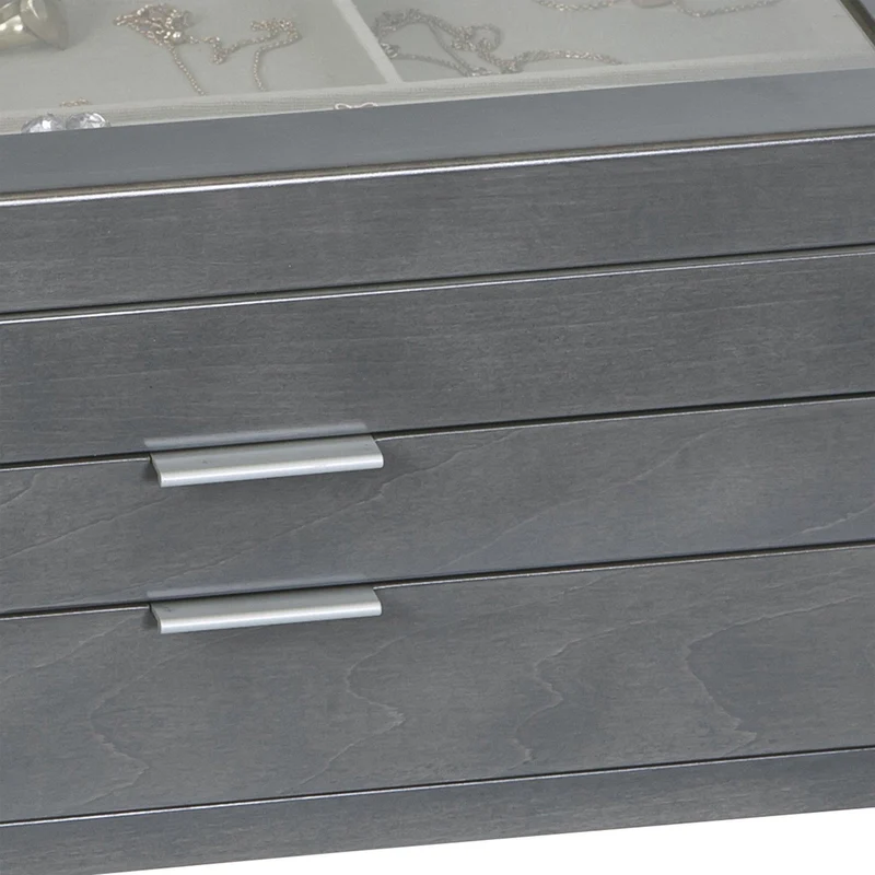 Misty Glass Top Wooden Jewelry Box in Oceanside Grey Finish