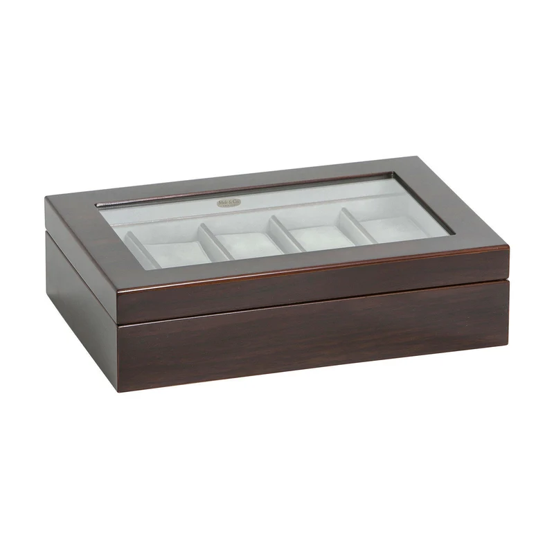 Hudson Glass Top Wooden Watch Box in Mahogany Finish