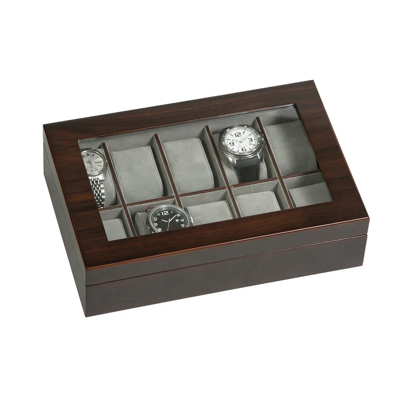 Hudson Glass Top Wooden Watch Box in Mahogany Finish