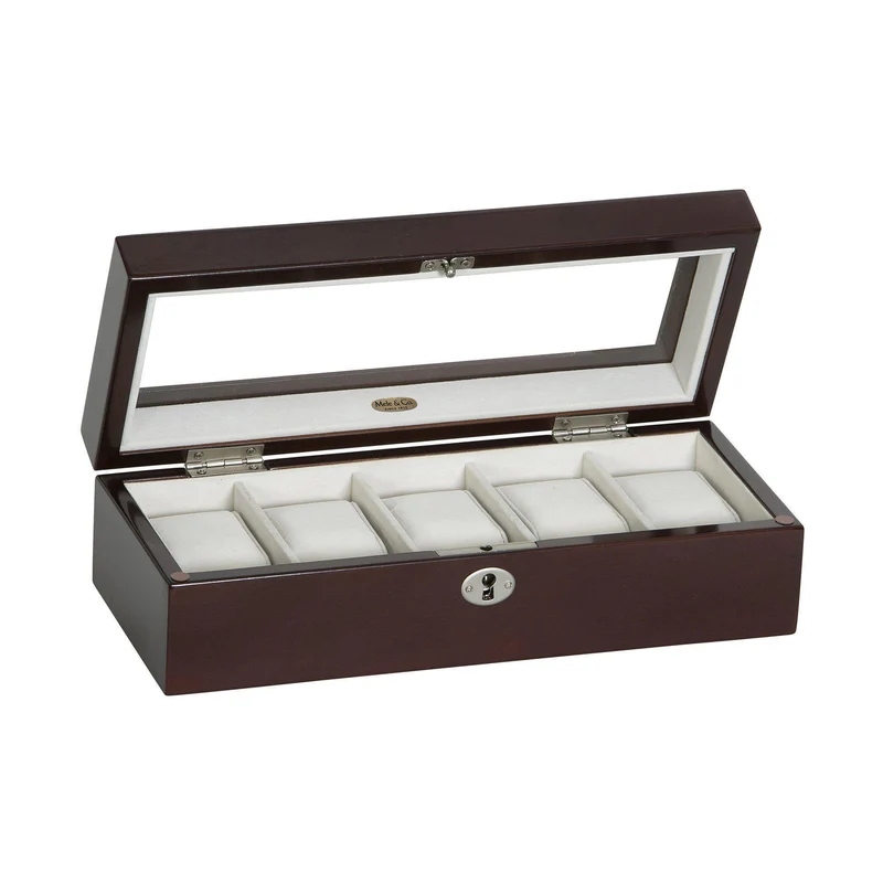 Macon Glass Top Wooden Watch Box in Mahogany Finish