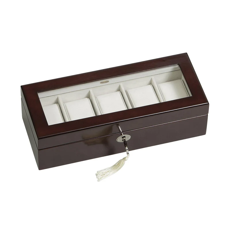 Macon Glass Top Wooden Watch Box in Mahogany Finish