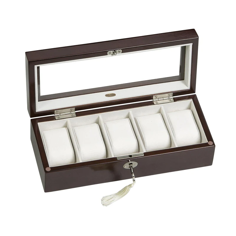 Macon Glass Top Wooden Watch Box in Mahogany Finish