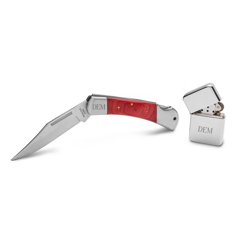 Yukon Lock Back Knife and Lighter Personalized Set