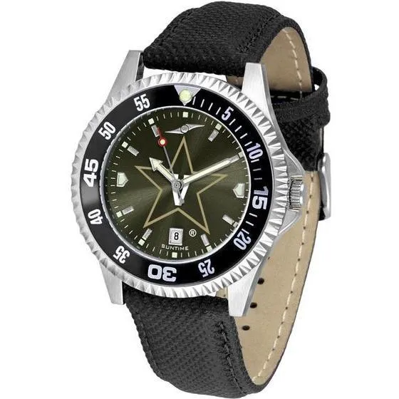 Vanderbilt Commodores Mens Competitor Ano Poly/Leather Band Watch w/ Colored Bezel