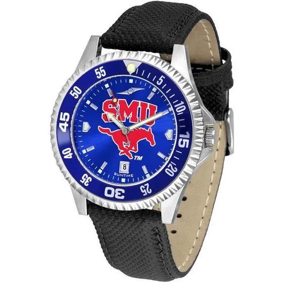 Southern Methodist Mustangs Mens Competitor Ano Poly/Leather Band Watch w/ Colored Bezel