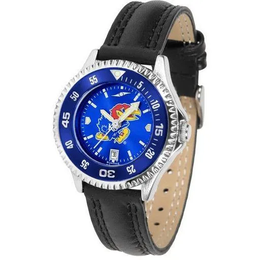 Kansas Jayhawks Ladies Competitor Ano Poly/Leather Band Watch w/ Colored Bezel
