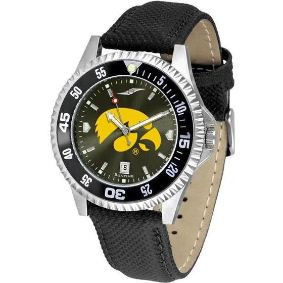 Iowa Hawkeyes Mens Competitor Ano Poly/Leather Band Watch w/ Colored Bezel