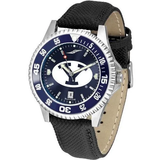 Brigham Young Cougars Mens Competitor Ano Poly/Leather Band Watch w/ Colored Bezel