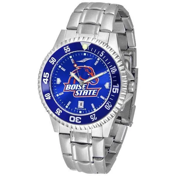 Boise State Broncos Mens Competitor AnoChrome Steel Band Watch w/ Colored Bezel