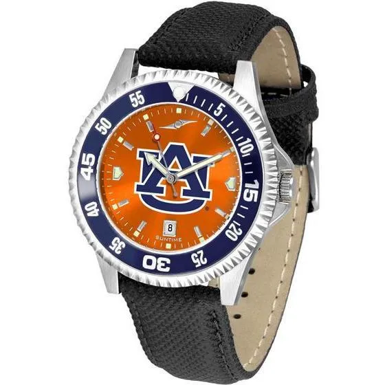 Auburn Tigers Mens Competitor Ano Poly/Leather Band Watch w/ Colored Bezel