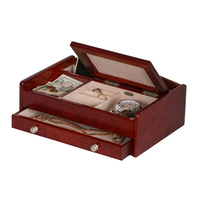 Davin Men's Dresser Top Valet in Dark Burlwood Walnut Finish