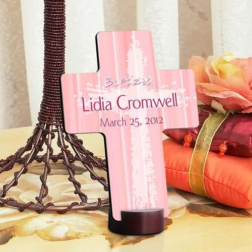 Light of God Pink Personalized Baptismal Cross
