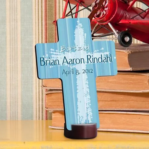 Light of God Blue Personalized Baptismal Cross