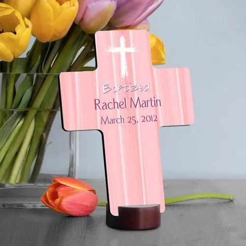 Hear My Prayer Pink Personalized Baptismal Cross