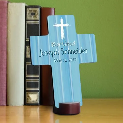 Hear My Prayer Blue Personalized Baptismal Cross