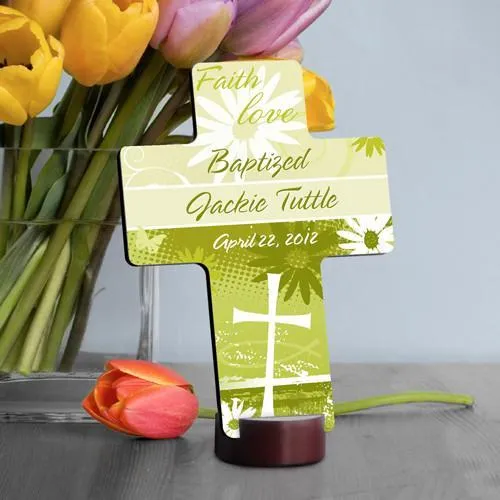 Faith and Flowers Personalized Baptismal Cross