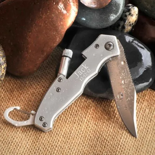 Klondike Personalized Folding Lockback Knife with Flashlight