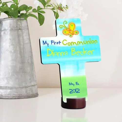 Sunshine and Butterflies Personalized First Communion Cross