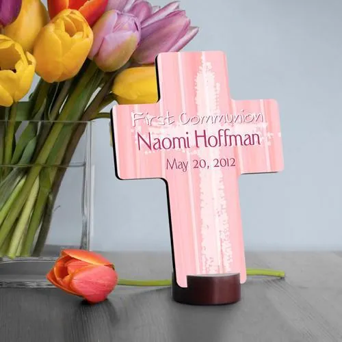 Light of God Pink Personalized First Communion Cross