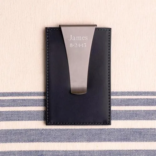 Leather Money Clip/Card Holder - Personalized